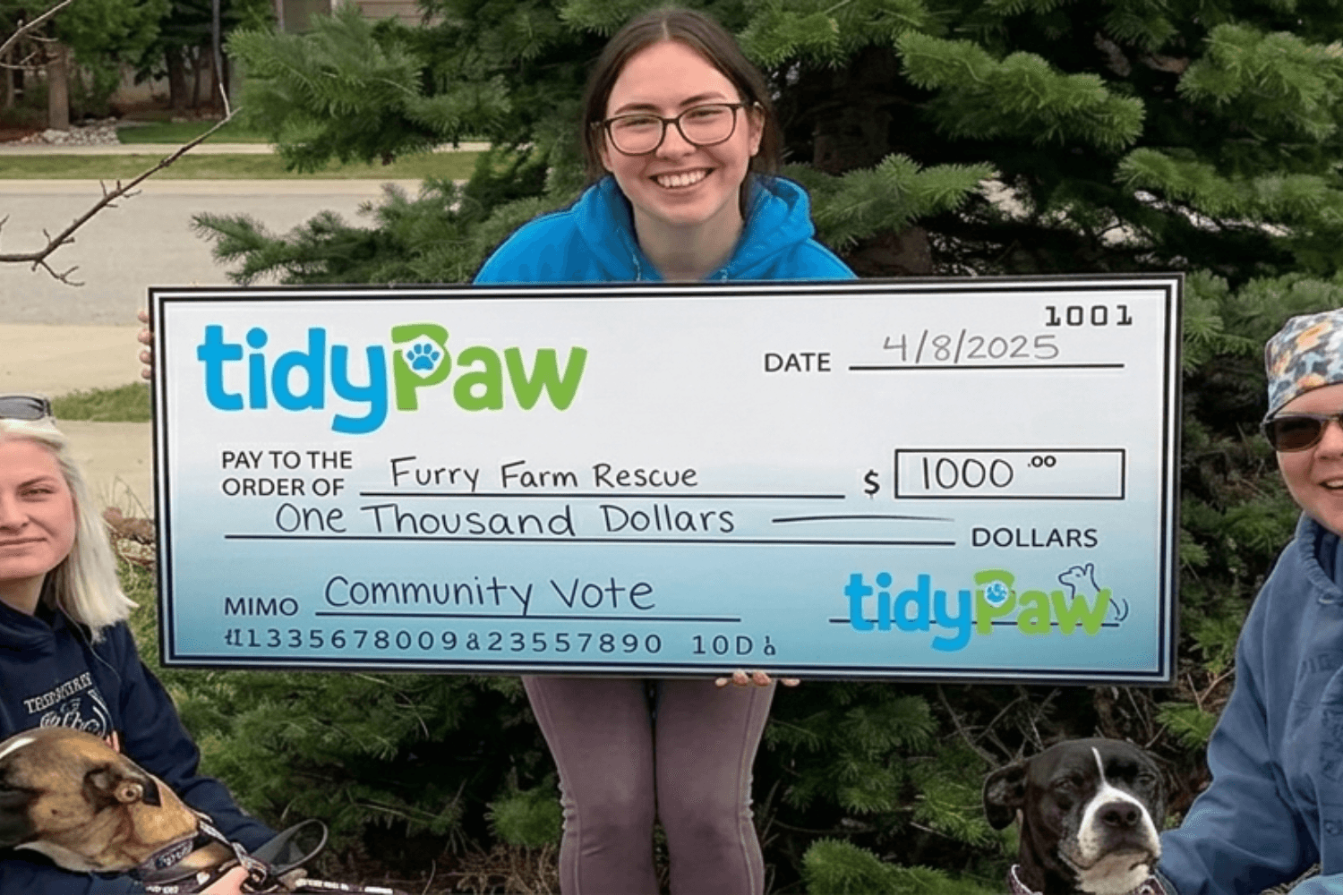 TidyPaw charity check donation
