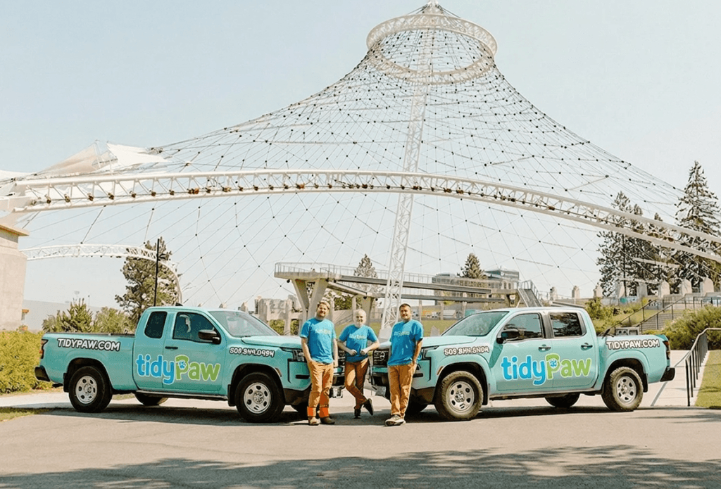 TidyPaw branded trucks and crew on location